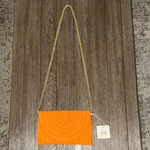 SOL and MER Straw Clutch with Chain Orange